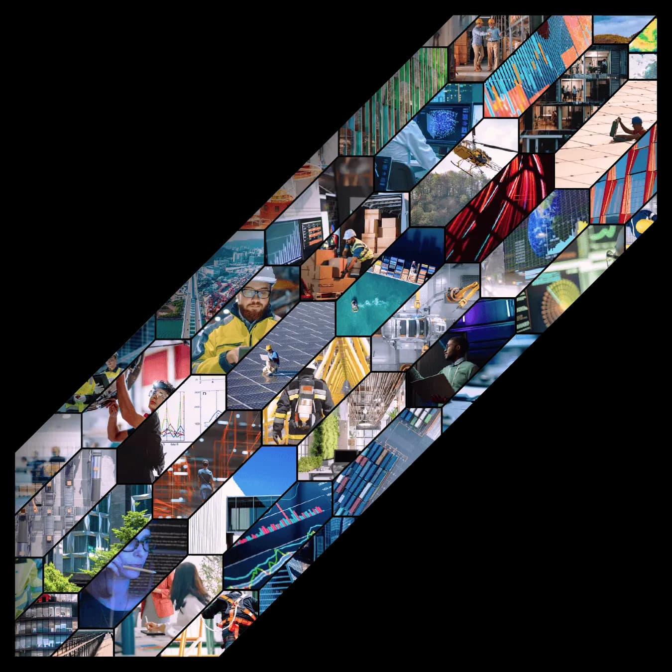 Collage of enterprise technology and infrastructure scenes